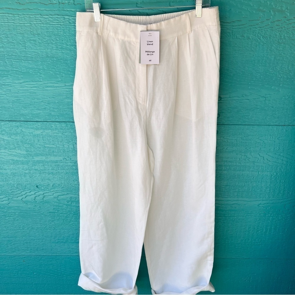 LINEN WHITE BAGGY NEUTRAL TROUSERS SIZE 12 NWT